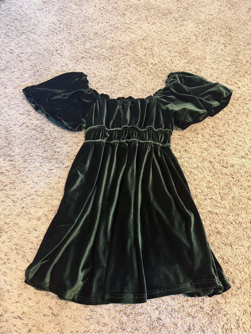 Altar'd State Green Velvet Puff Sleeve Dress - Size S